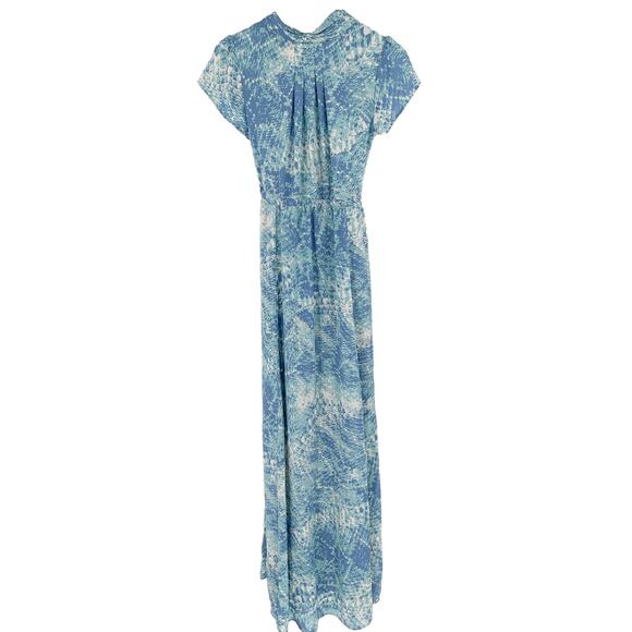 2/$30 LULUS Mermaid's Tale Blue Print Maxi Dress Size S Blue Maxi Deep V Neck - Picture 6 of 6
